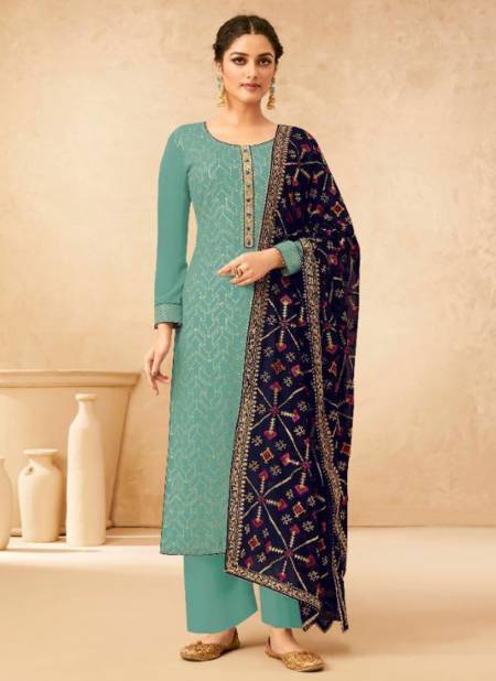 Sea Green Colour GULKAYRA SONAM Designer Stylish Festive Wear Real Georgette Heavy Salwar Suit Collection 7008